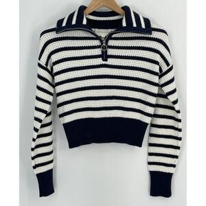 Sage + Stone Womens Med Top Front Zip Nautical Cropped Blue White Striped